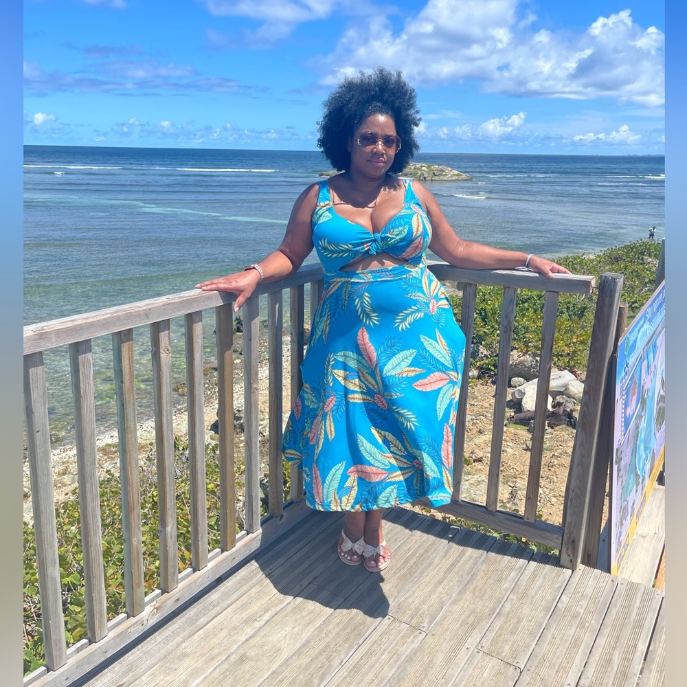 Rebdolls "Moment To Remember" Front Tied Skater Midi Dress- Blue